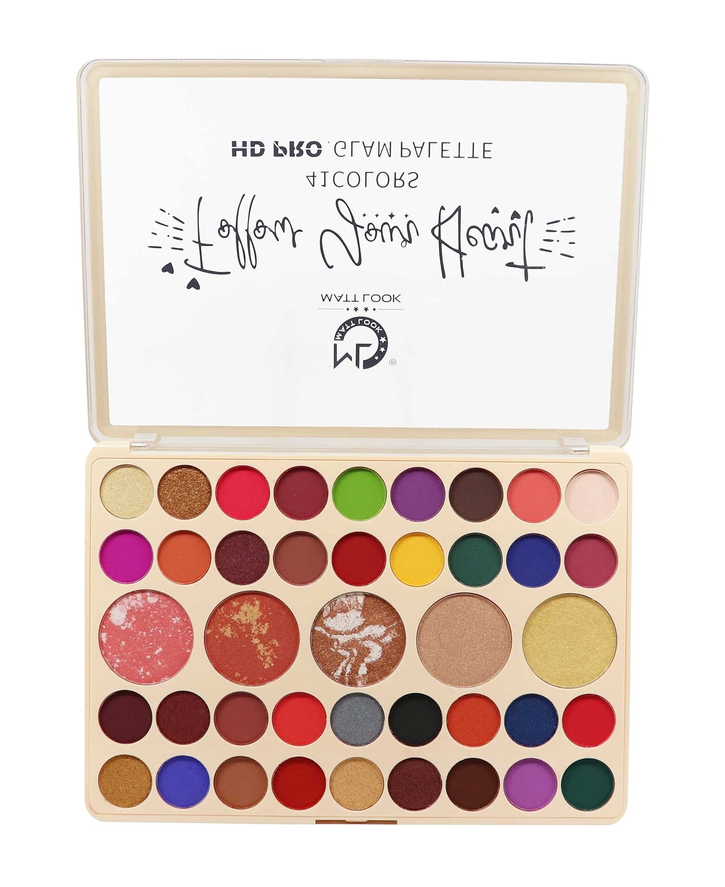 MATT LOOK 41 Colors Hd Pro Glam Palette|Multi-Purpose Use Palette|Bright Vibrant Colors|Water Proof Formula|One Stroke Application|Eye Shadows & Highlighters In One Palette- Multicolor 01(41.6G)