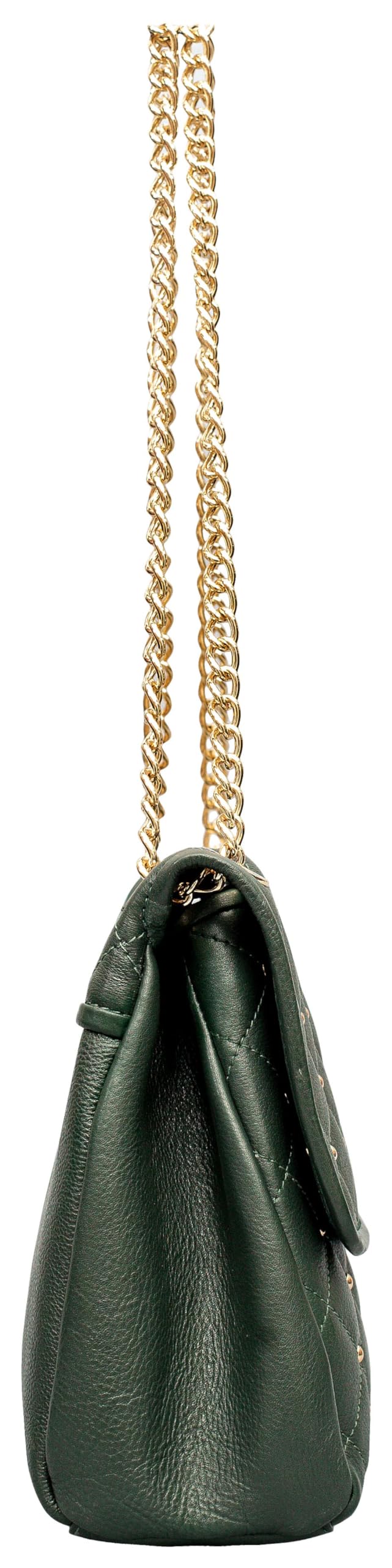 eske Melba, the Shoulder Bag | Quilted Cosmos Leather with Gold Chain Strap | Adjustable Shoulder Carry | 1 Main Compartment | Zip Pocket | 2 Slip Pockets | Hand-Studded Premium Purse (Bottle Green)