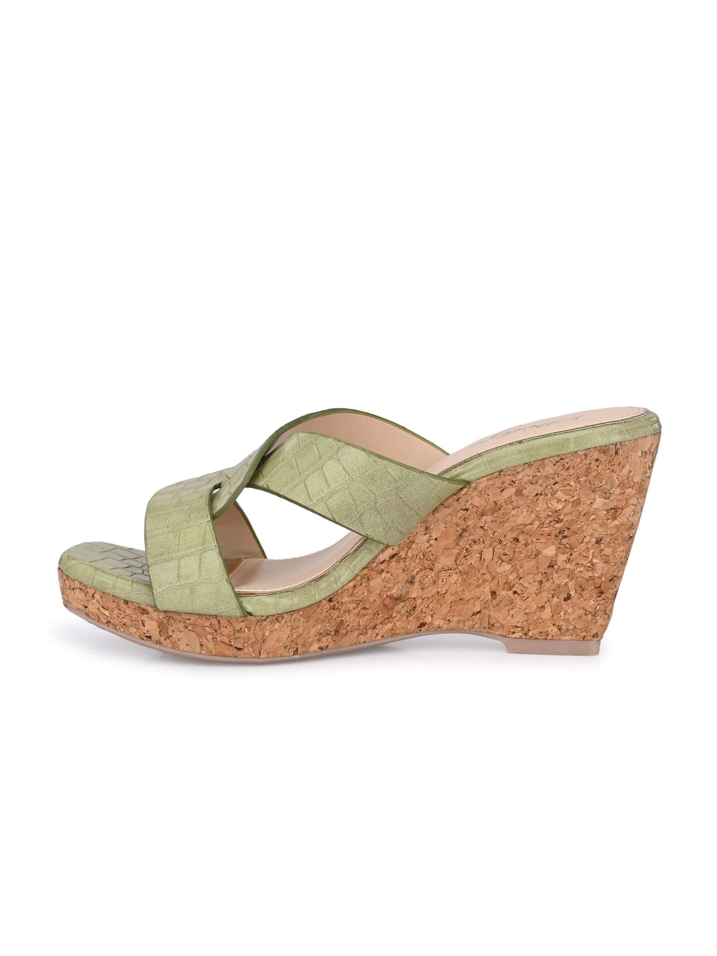 Delize Light - Vegan Leather Cross Strap Wedge Heel Sandals 2500 37 Green