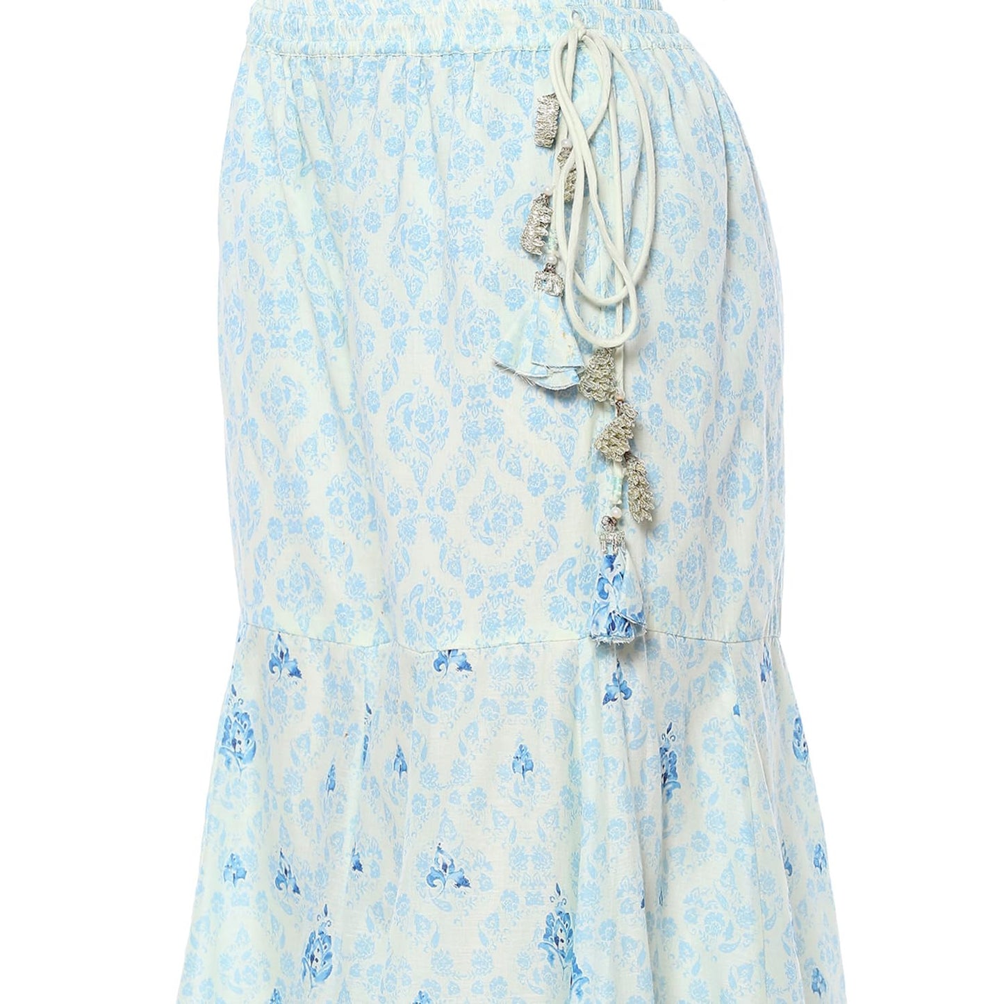 BIBA Women's Cotton Kurta Sets (SKDAMBER9533AW24AQU_Aqua Blue