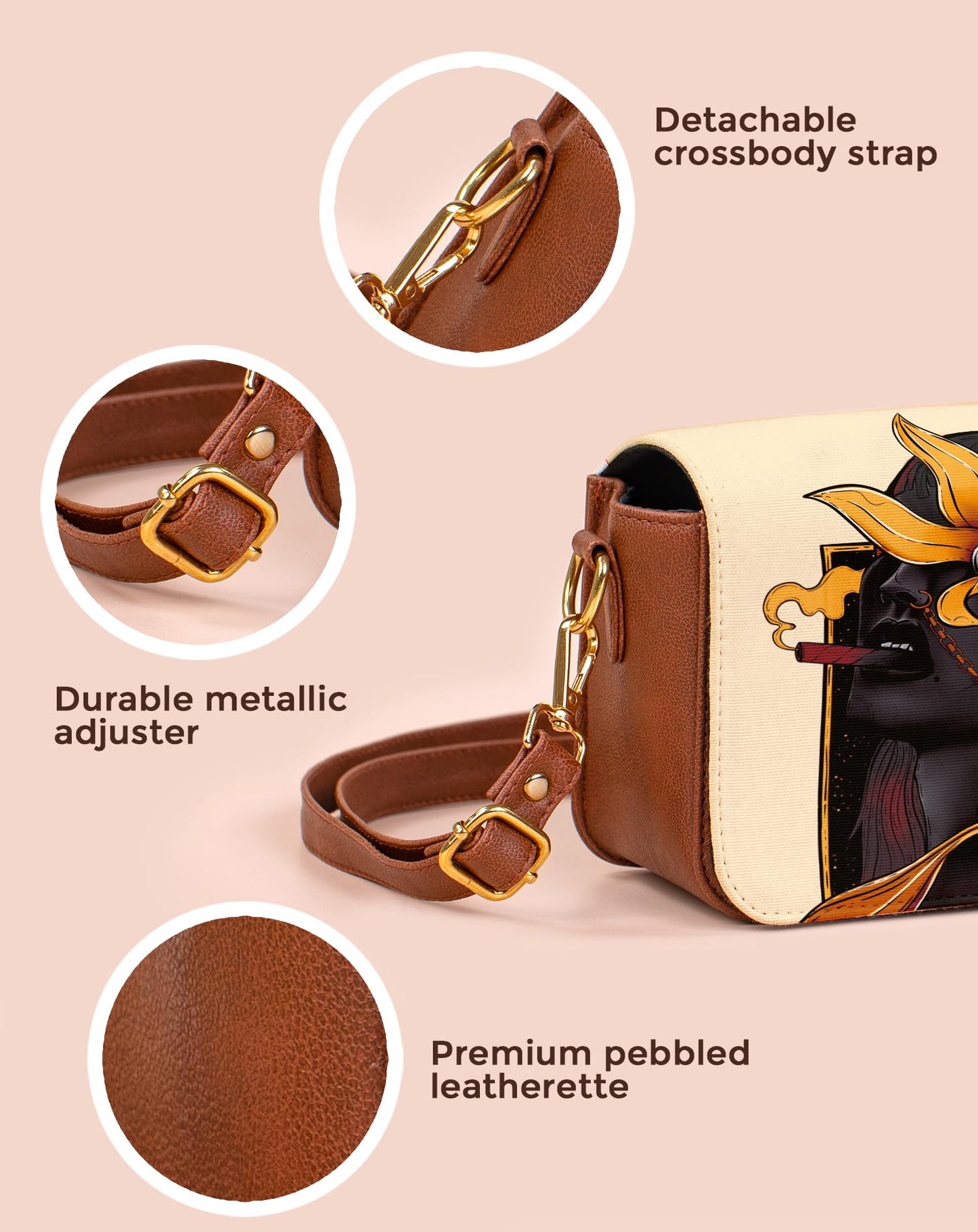 Kalankit Shoulder Bag for Woman | Vegan Leather Sling Bags for Women | Compact Crossbody Purse, Stylish Side Sling Bag & Valentine Gift for Girlfriend | Sunflowers & Cigars