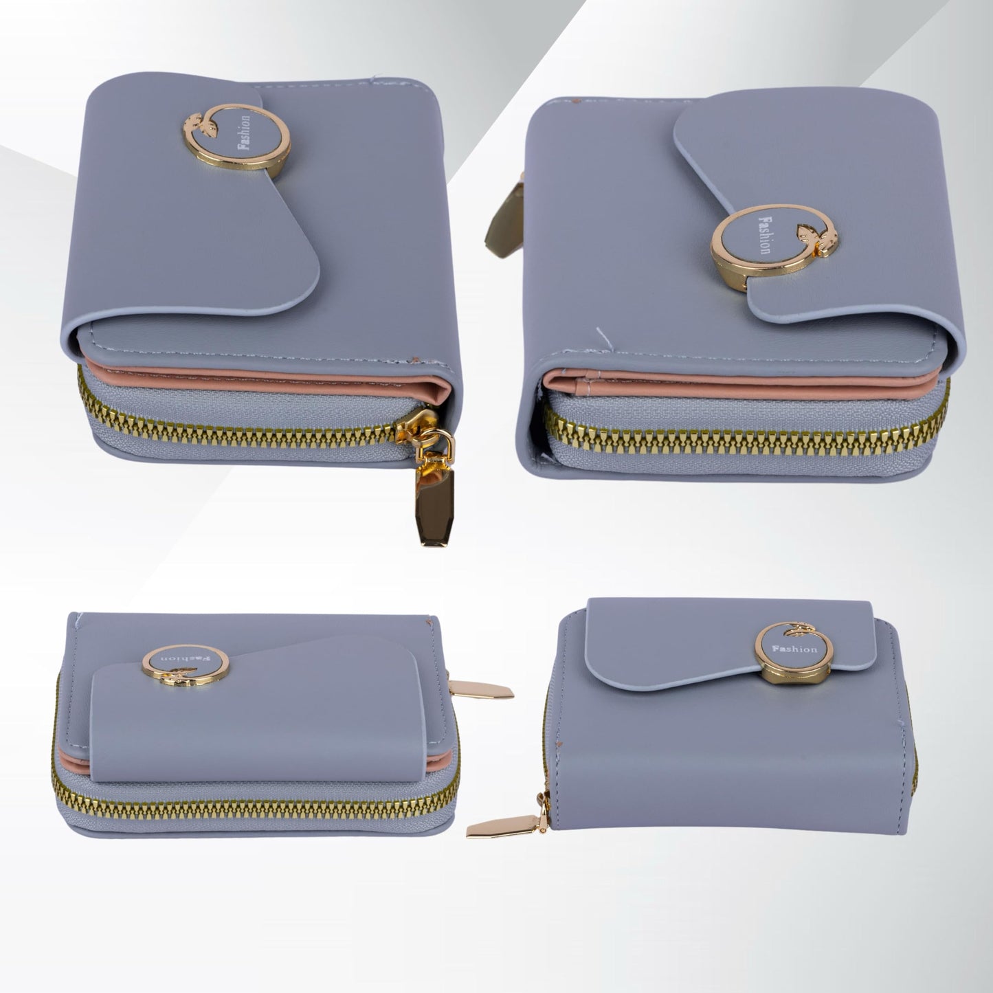 PRANIJ Small Leather Bifold Wallet for Women Fashion Compact Slim Credit Card Holder with Zipper Coin Pocket, Mini Clutch Purse for Girls (Pale Blue)