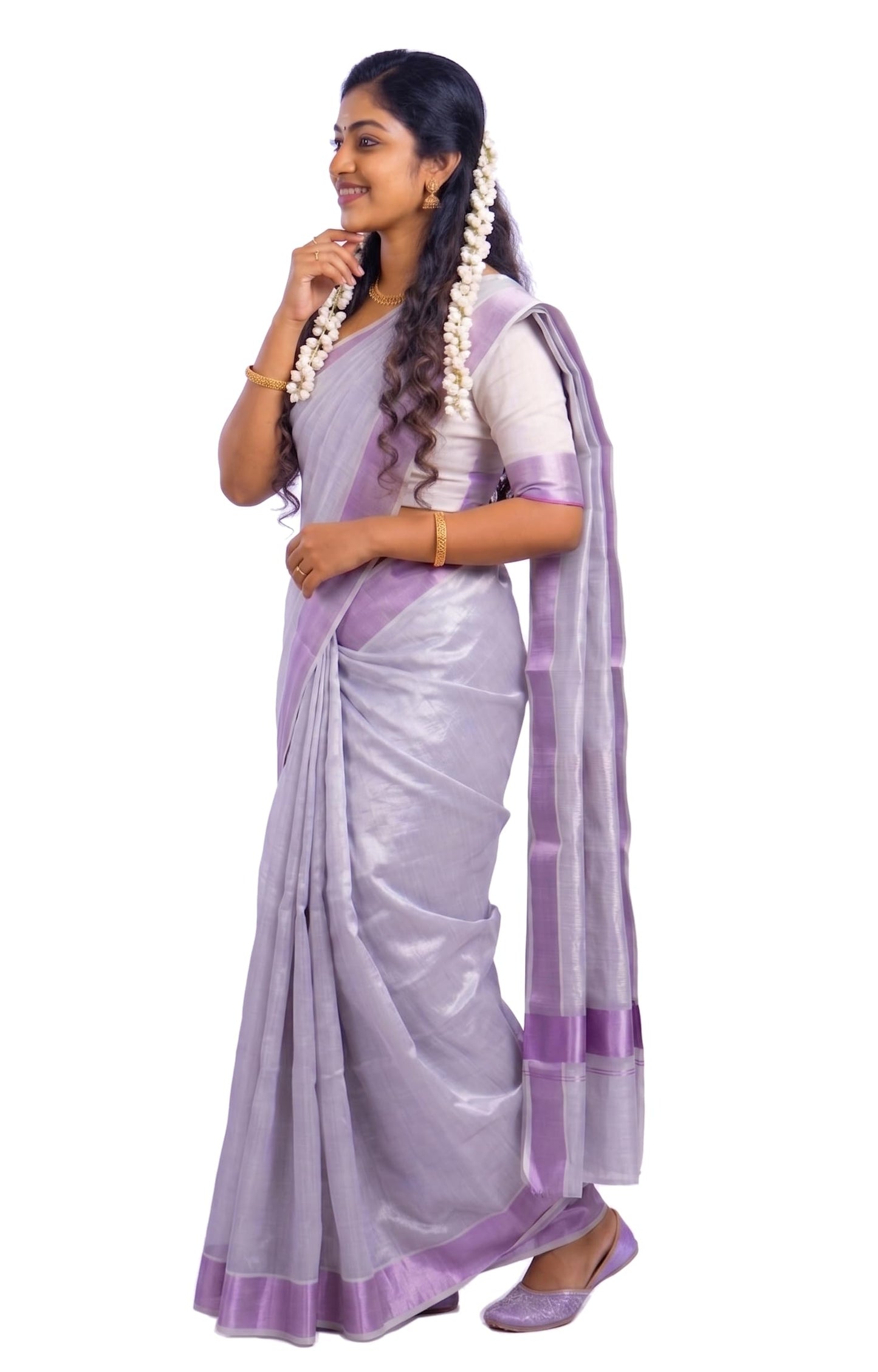 YETTALAN® Kerala Traditional Tissue Saree for Women with Running Blouse | South Indian Ethnic Saree for Weddings Onam Vishu Temple Wear & Festivals (Rose Copper Tissue)