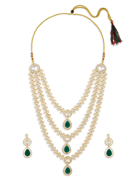 ZAVERI PEARLS Green Dazzling Stones Austrian Diamonds Embellished Layered Necklace & Earring Set For Women-ZPFK18891