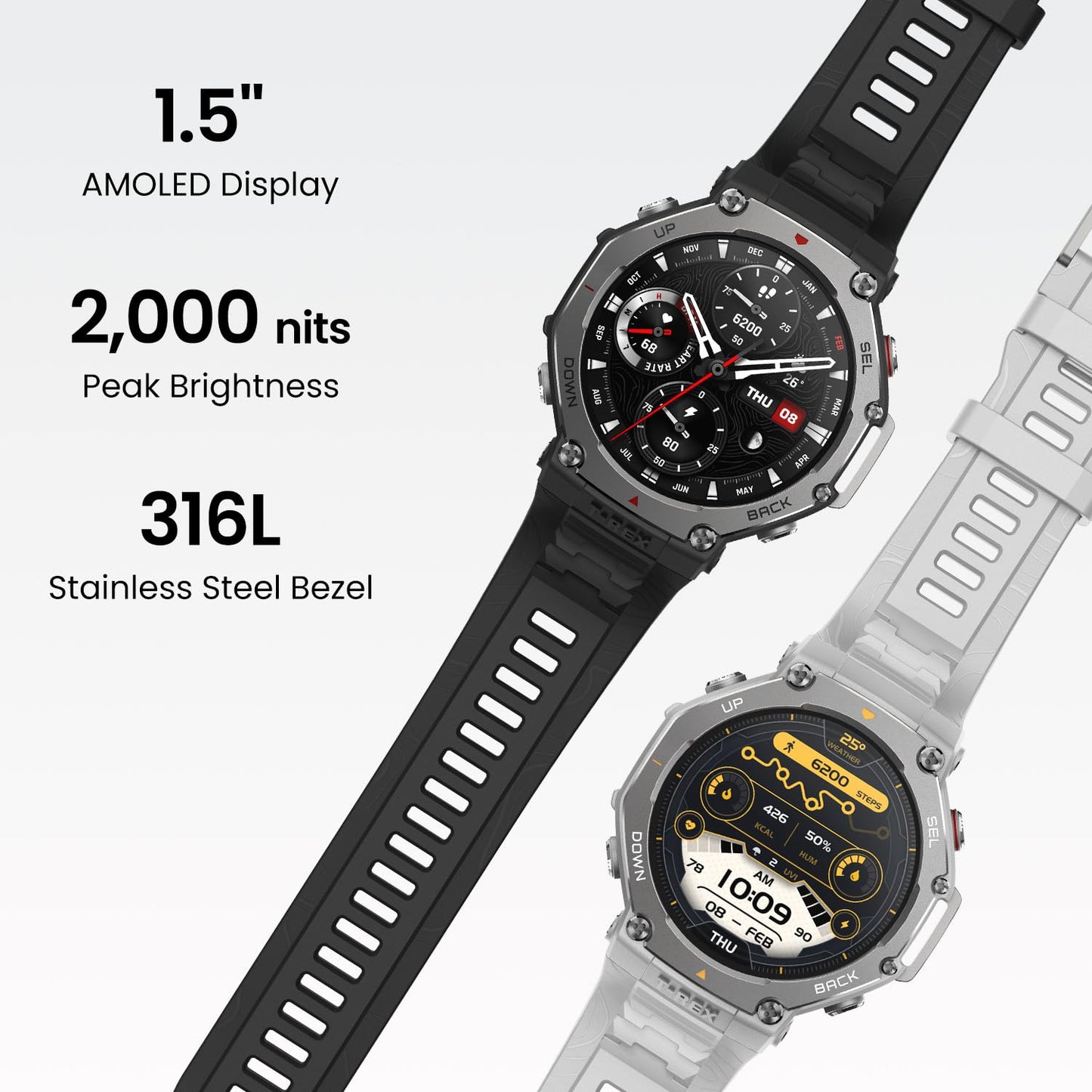 Amazfit T-Rex 3 Outdoor Rugged Military 48mm Smart Watch, Built in GPS, 27 Days Battery Life, Offline Maps, 2000 Nits Brightness, 10 ATM Water Resistance, AI Coach, for iOS & Android (Gray)