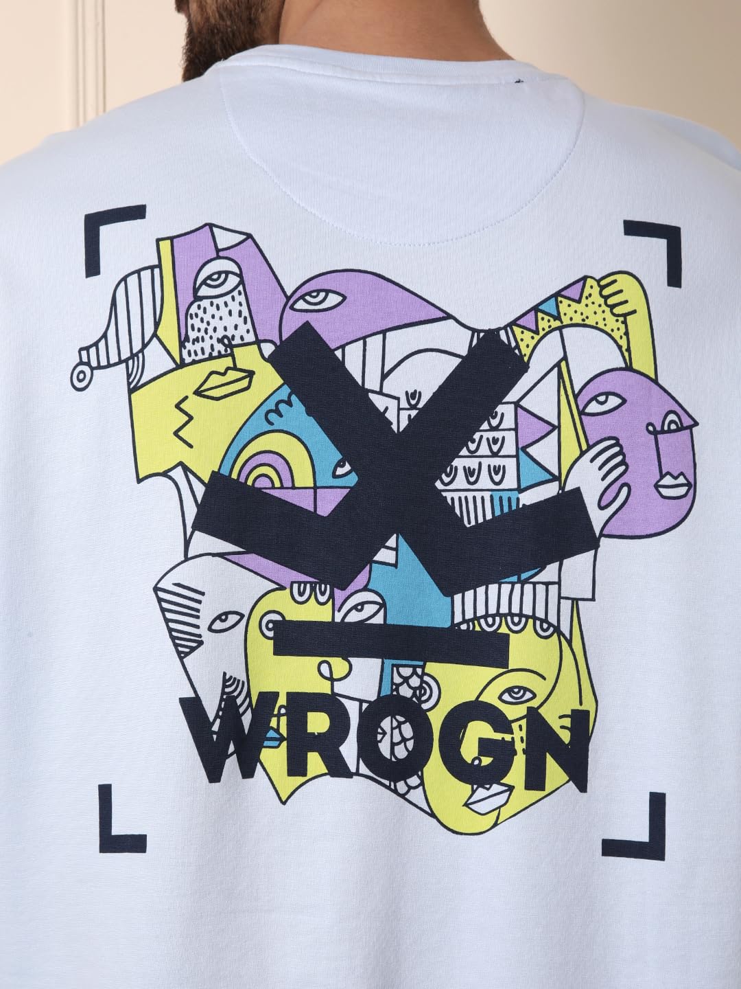 WROGN Men's 220 GSM Pure Cotton Terry T-Shirt | Front & Back Graphic Print | Oversized Fit | Blue | M