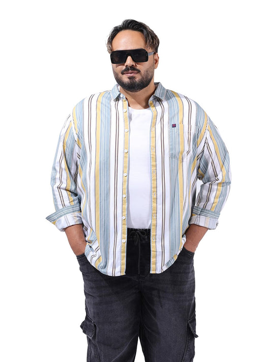 Hardsoda Men Plus Size Regular Fit Vertical Striped Casual Shirt (Green_5XL)