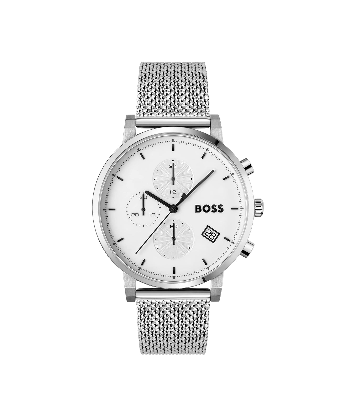 BOSS Integrity Qtz Fashion Chrono White Round Dial Men's Watch|Stainless Steel Material|Silver Color Band - 1513933
