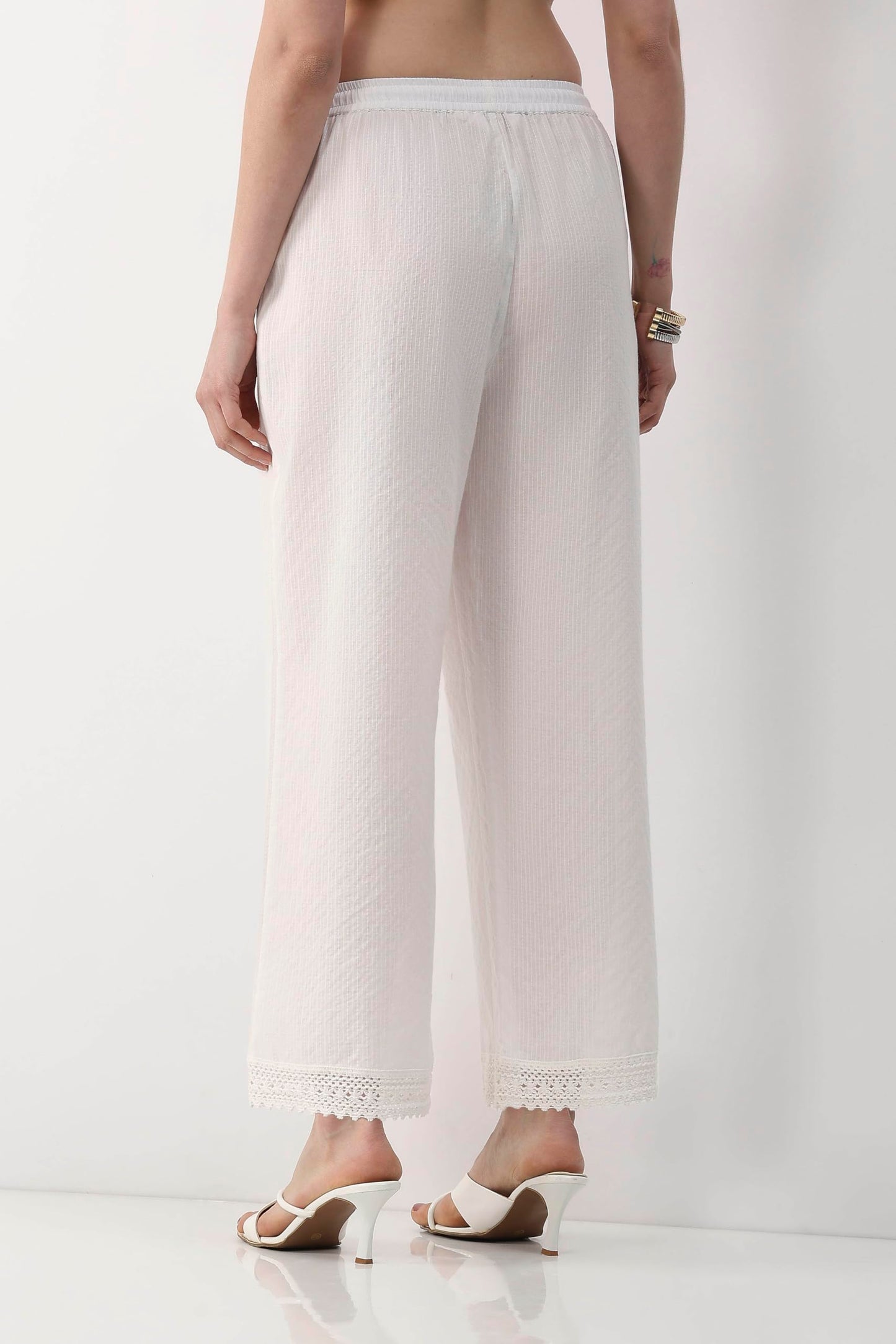 Biba Women White Cotton Straight Palazzos_3XL