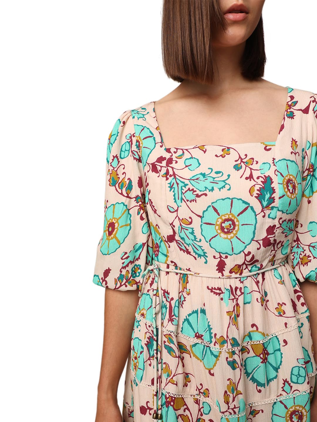 ONLY Women Floral Casual Beige Fit and Flare Dress