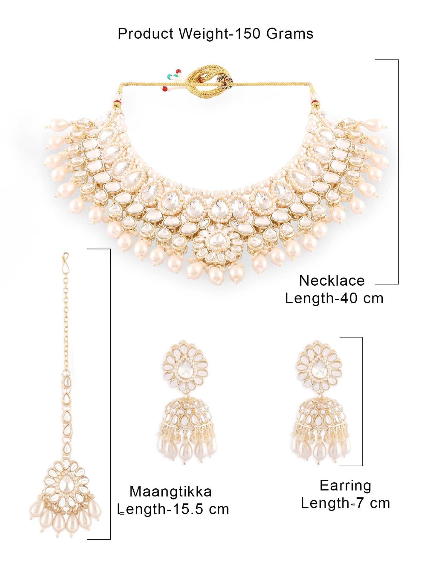 ZAVERI PEARLS Gold Tone Kundan Artificial Stones & Beads Bridal Necklace Earring & Maangtikka Set For Women-ZPFK17106