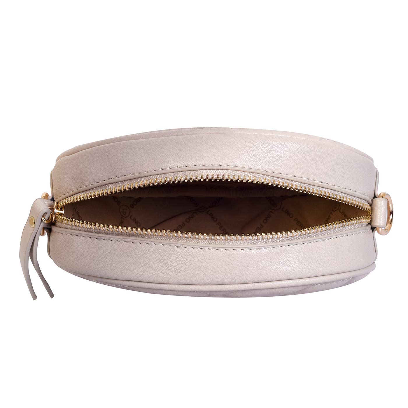 Lino Perros Womens Gold Synthetic Leather Sling Bag (OFFWHITE)
