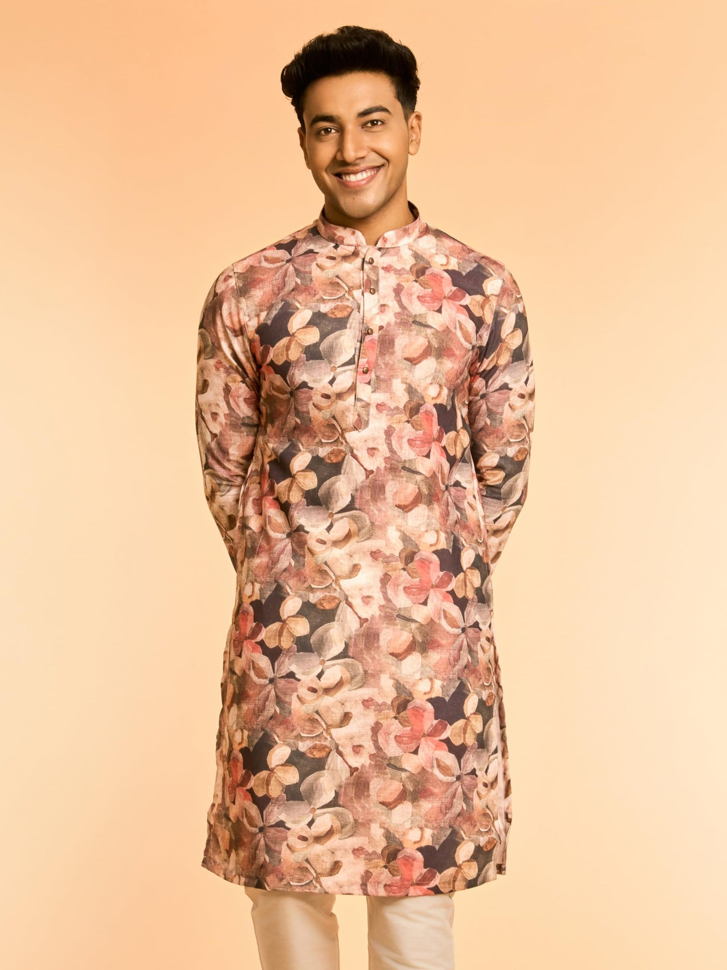 DIWAS BY MANYAVAR Men's Cotton Blend Abstract Floral Print Casual Kurta Set (2pcs)