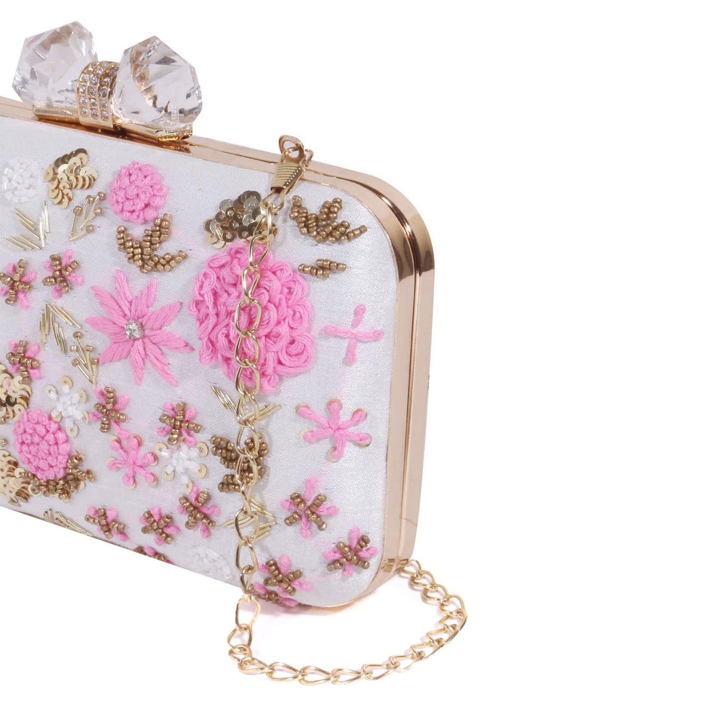 SWISNI White White thread embroidered clutch bag II Women's Traditional Designer Clutch For Women & Girls II EMBROIDERED CLUTCHES