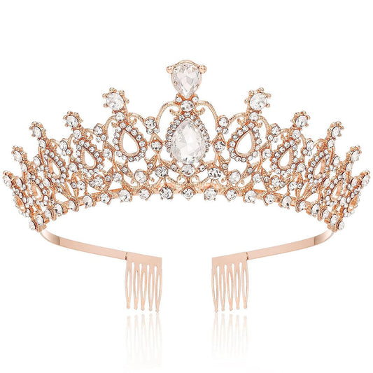 Shining Diva Fashion Crystal Tiara and Crown for Women Stylish Headband Crowns with Comb Tiaras for Girls Kids Queen Princess Wedding Bridal Birthday Gift Hair Accessories (Rose Gold) (15870hb)