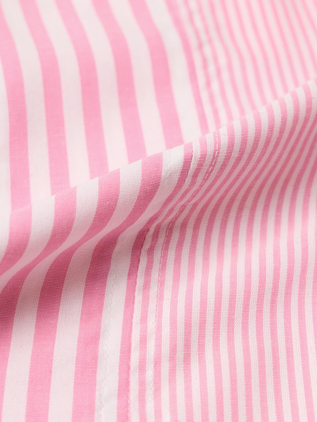 The Souled Store Stripe Shirt: Pink Play Women and Girls Full Length Sleeves Spread Collar Pink and White Geometric Striped Cotton Oversized Fit Eyelet Slit Hem Lightweight Everyday Shirt