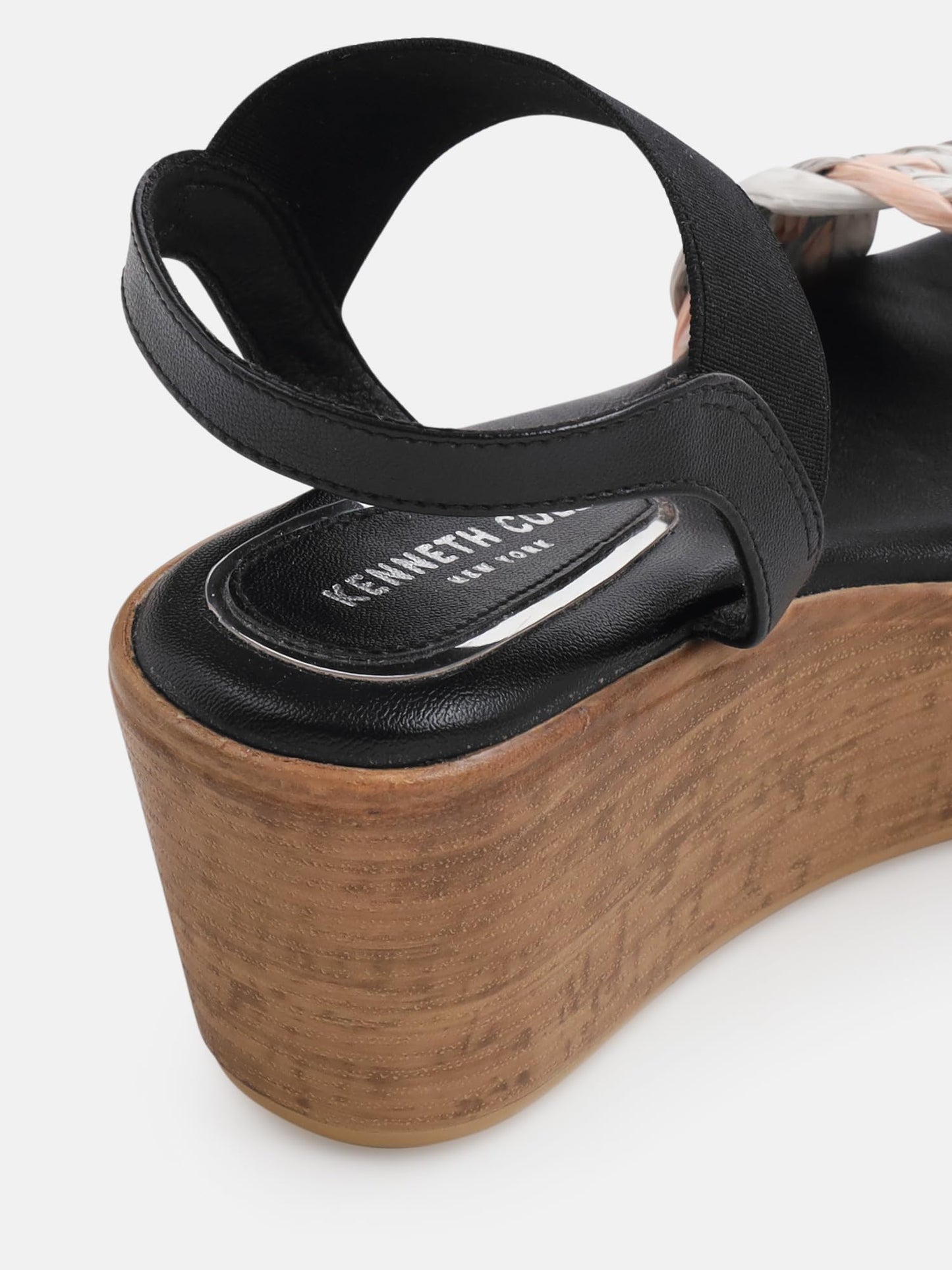 KENNETH COLE Women's Wedge Sandal | Synthetic Upper | Woven Vamp Strap, Cork Wedge, Slingback