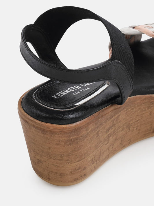 KENNETH COLE Women's Wedge Sandal | Synthetic Upper | Woven Vamp Strap, Cork Wedge, Slingback