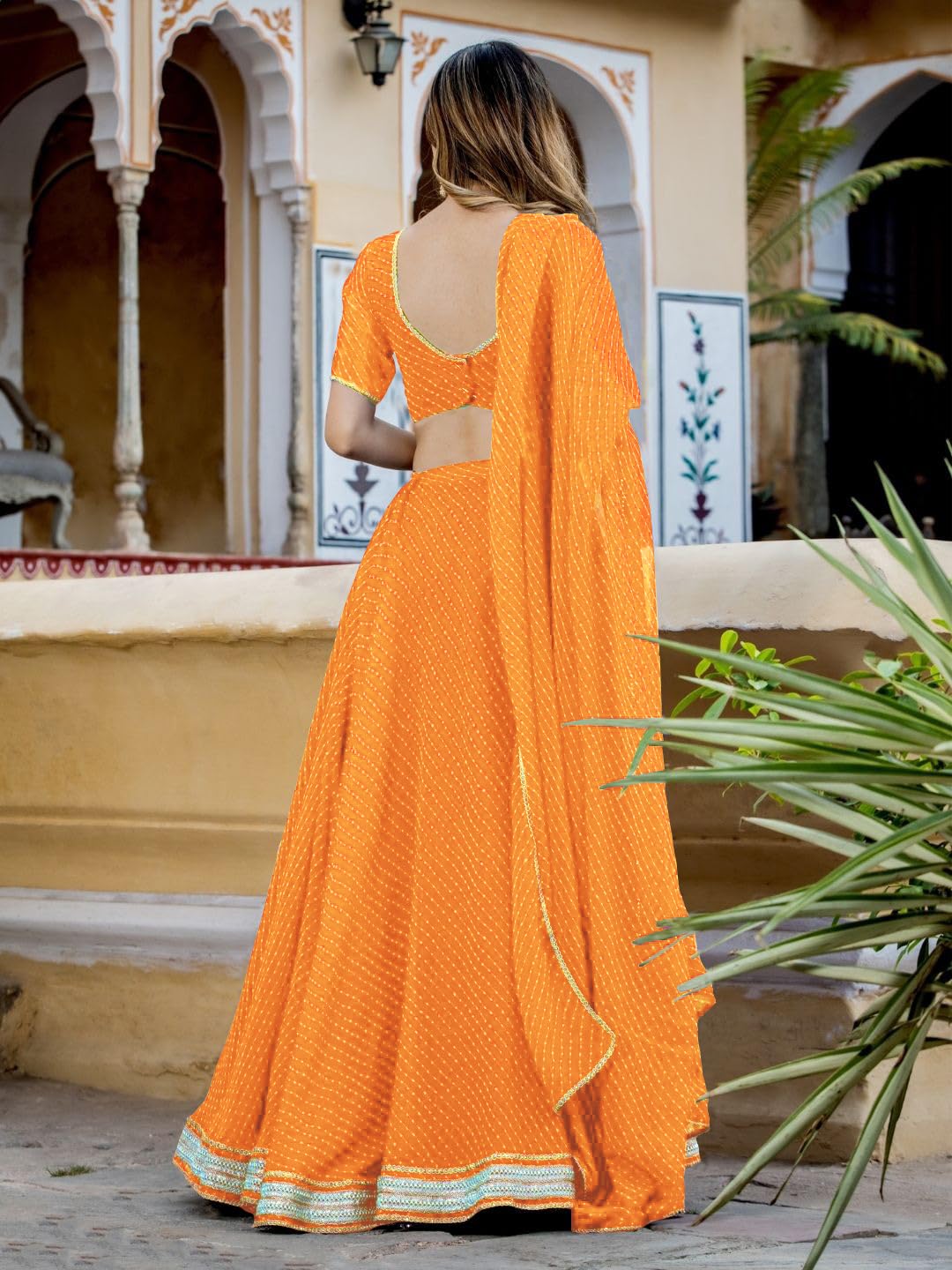 Zeel Clothing Womens Georgette Lehenga Choli Semi-Stitched Yellow Free Size