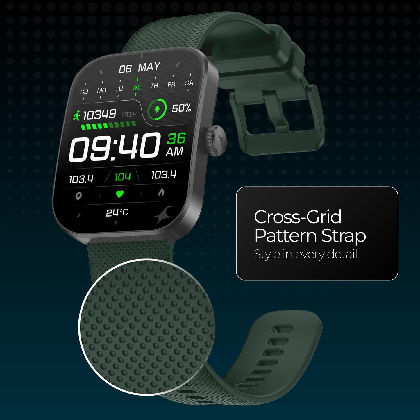 Fastrack Revoltt FS3 Smart Watch with 2.01” TFT Display,Push Button Interactions, HRM, SpO2, Sleep, Multiple Menu Style, Rotary Crown, IP68, BT calling, 24/7 Health Suite, Alarm, Stopwatch- Dark Green