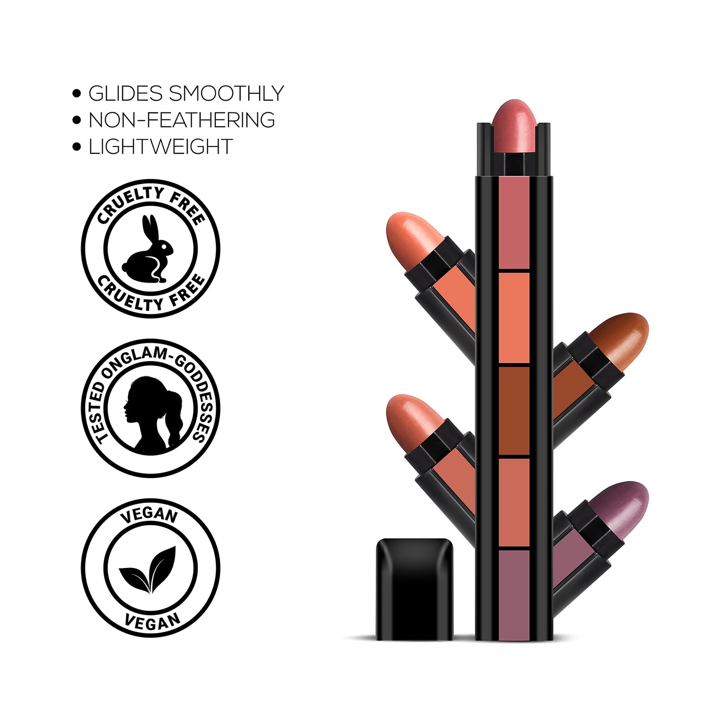 RENEE Fab 5 Nude 5 in 1 Lipstick 7.5gm - Five Shades in One -long Lasting, Matte Finish - Non Drying Formula With Intense Color Payoff - Compact & Easy to Use