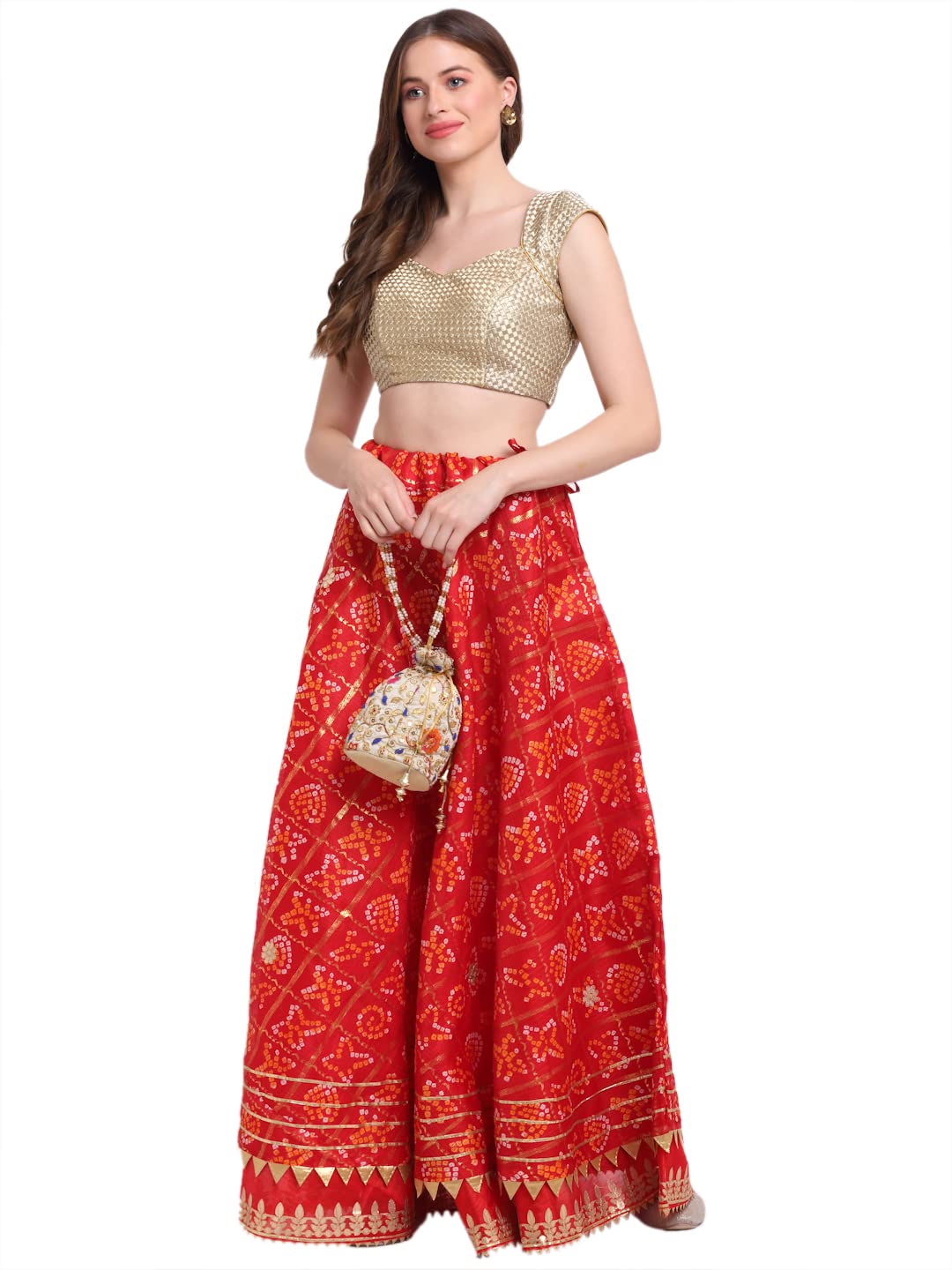 JABAMA® Women's Cotton Kota Doriya Gota Patti Work Lehenga Skirt (Red, 3XL, SK376-3XL)
