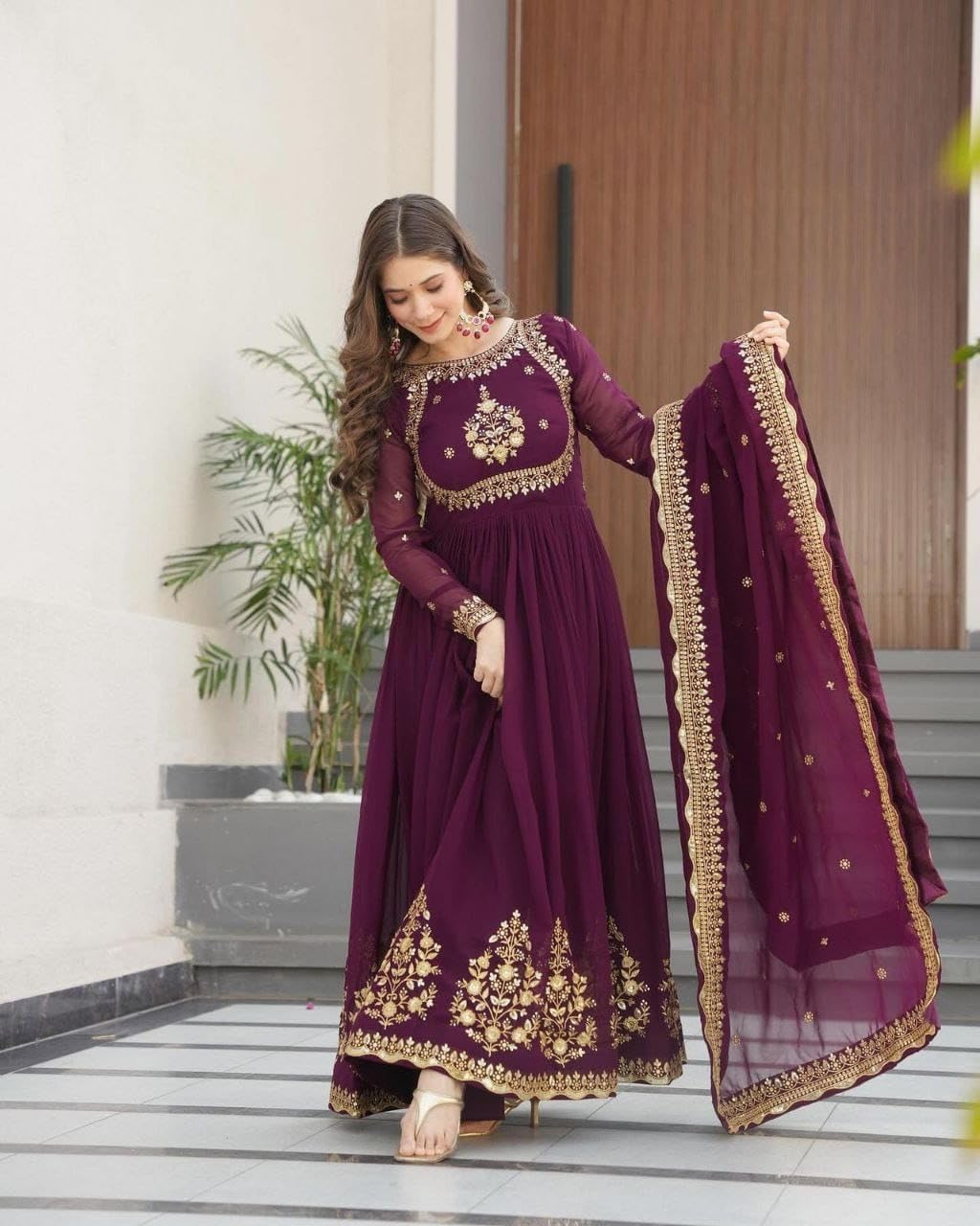 ANAGH APPARELS Premium Fox Georgette Anarkali Gown with Dupatta for Women | Embroidery Sequin Work | 3 Meter Flare | Full-Length 58” Ethnic Dress