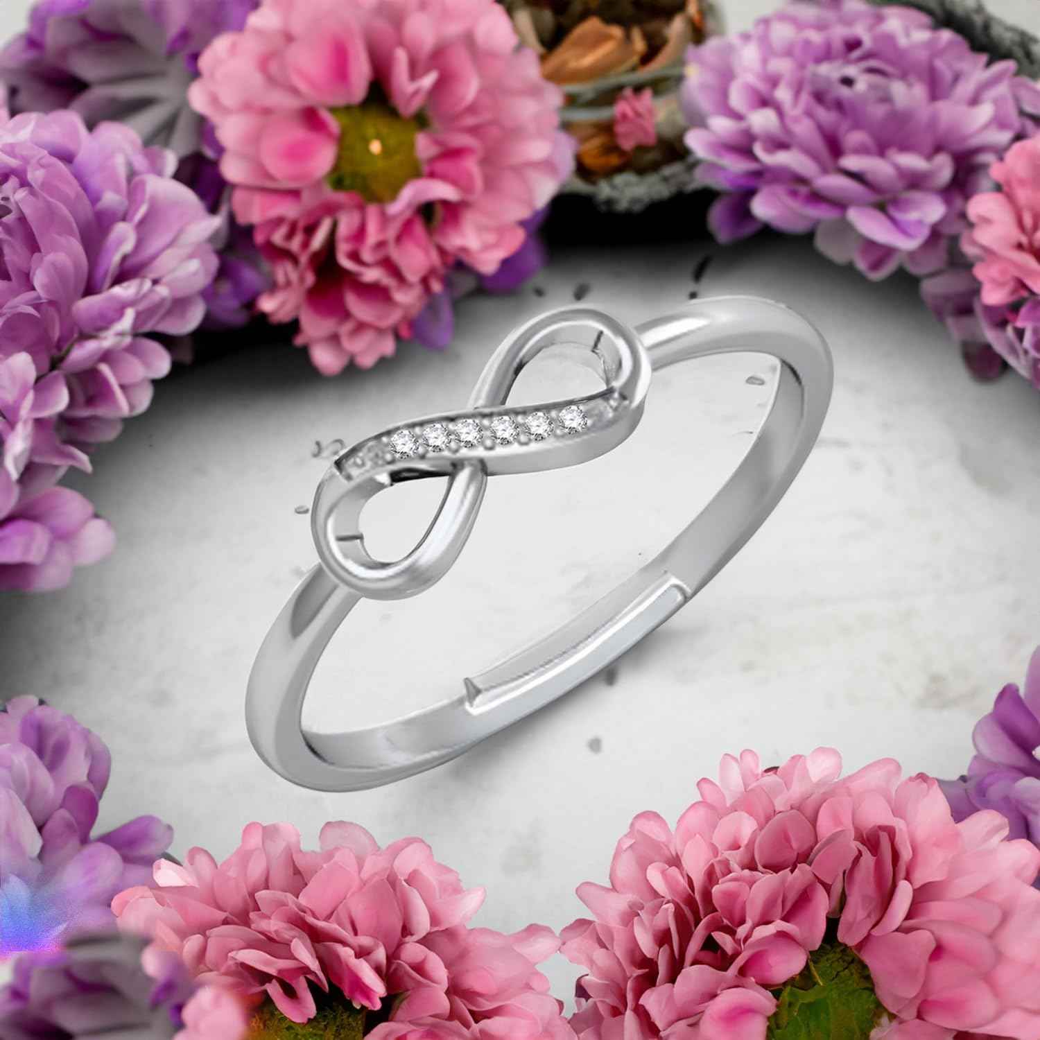 THE MARKETVILLA Pure 925 Sterling Silver Rings for Women, Infinity Style Ladies Anguthi - Ring for Girlfriend, Infinity Ring for Women Silver Rings for Girls - Adjustable (Classic)