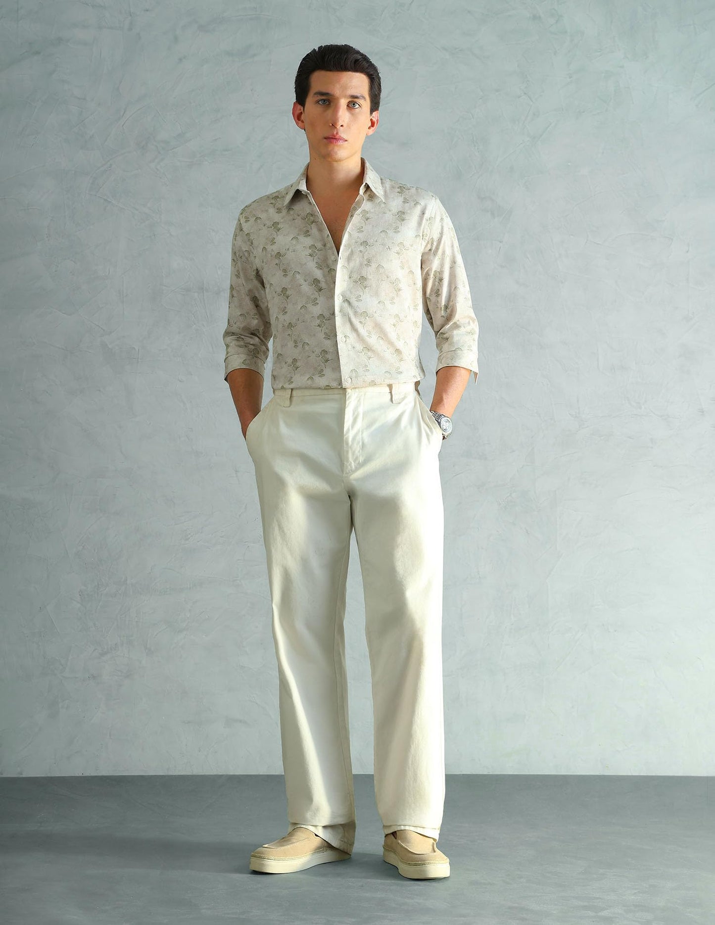 Arrow New York Men's Floral Slim Fit Shirt (ANAEOSH2912_Light Green