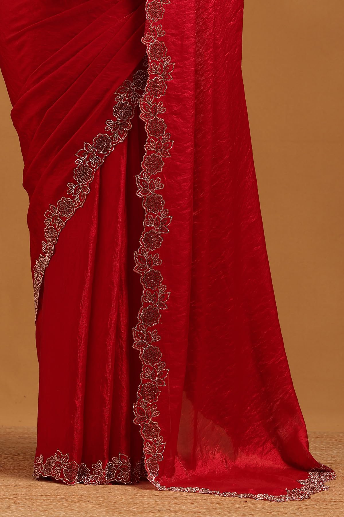 Soch Womens Red Fendy Organza Saree With Stone Work