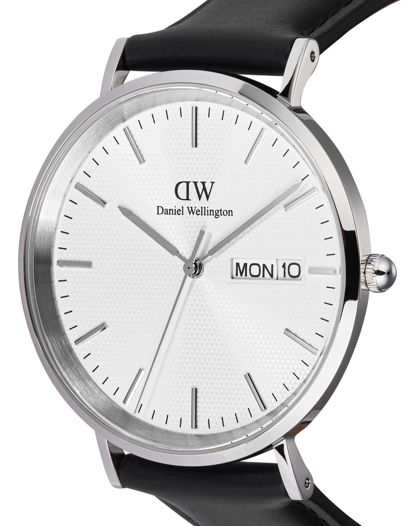 Daniel Wellington Classic Extension Analogue Watch for Man with Silver Round Dial & Black Leather Strap Band Water Resistant Men's Wrist Watches - DW00100832K