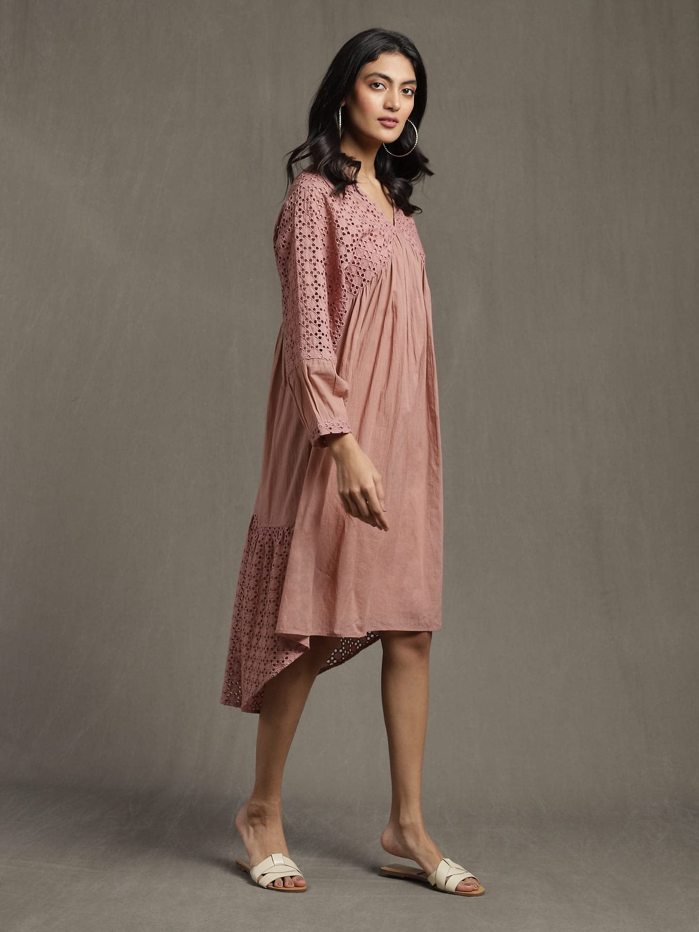 Ritu Kumar Pink Gathered Schiffli Short Dress
