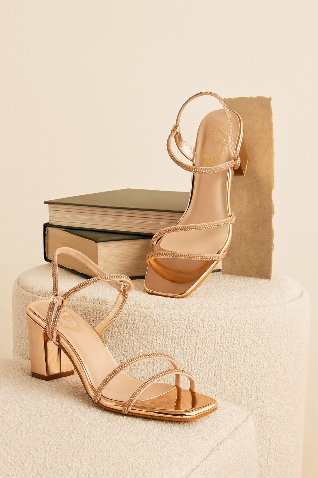 GLEMATOZ Women’s Block Rose-Gold Heel Stylish Comfortable | |Open Toe Heel Sandals for Party Office & Casual Footwear EU41