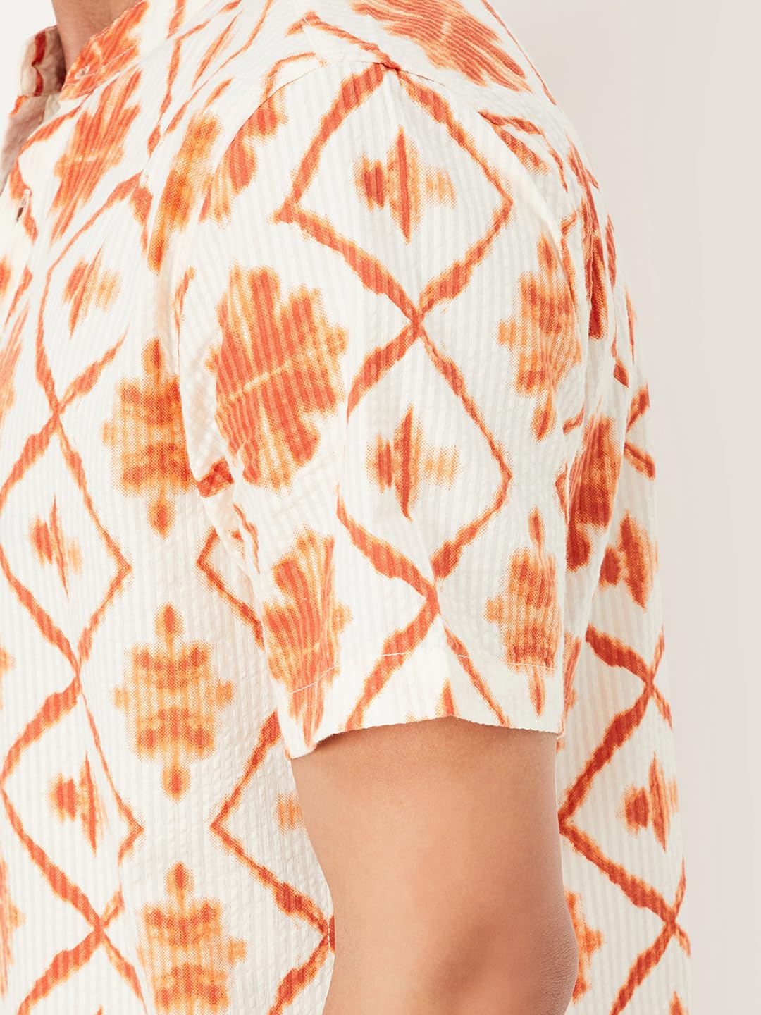 Men Printed Short Kurta, Off White, M