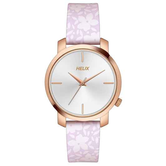 Helix by Timex Analog Watch for Women with Silver Round Dial & Printed Leather Strap Band Water Resistant Women's Wrist Watches - TW032HL40