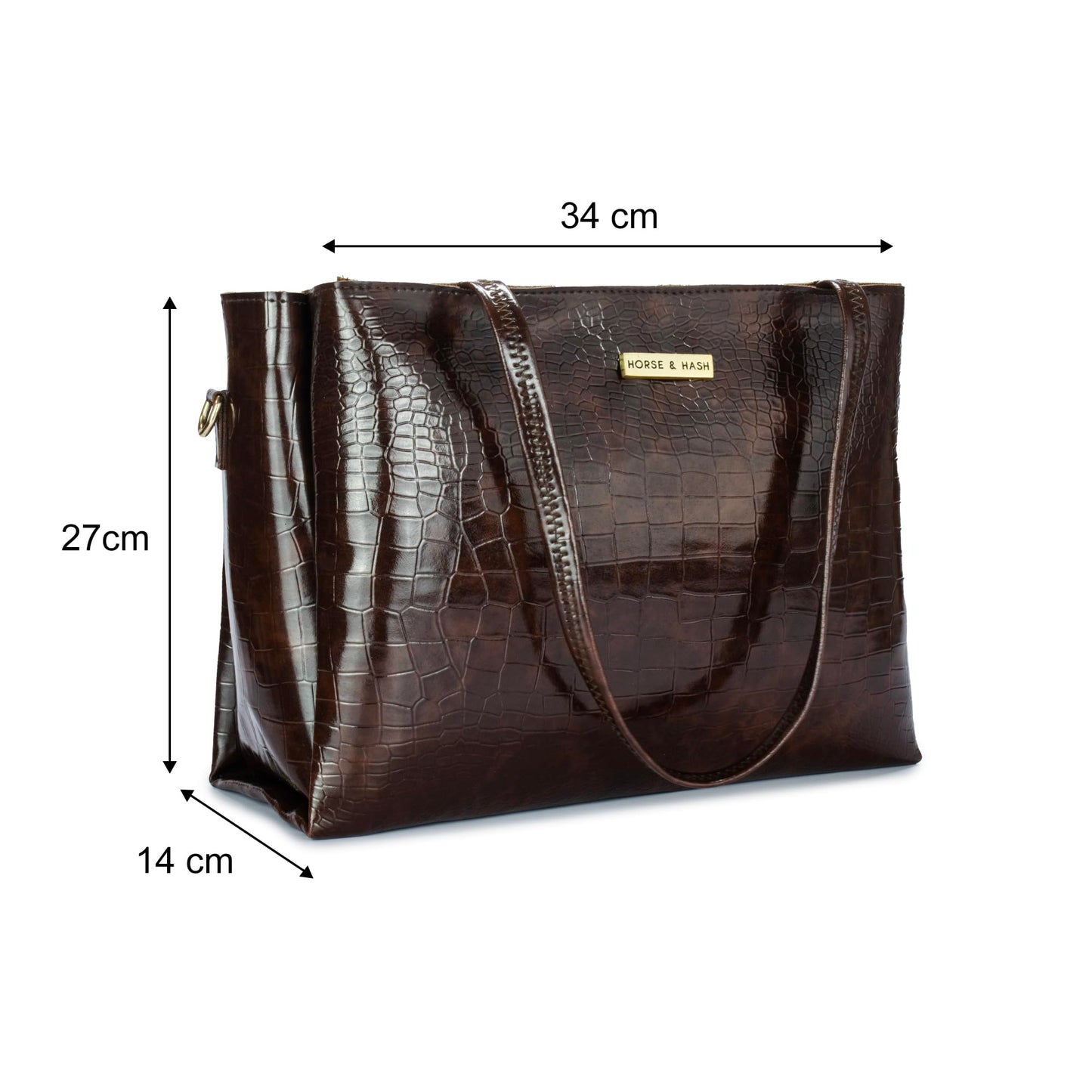 Horse and Hash Croco Pattern Western Tote Bags For Womens And Girls Shoulder Bag Extra Spacious (Brown)