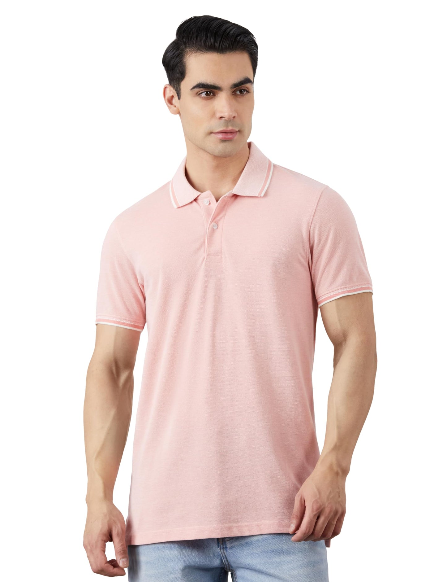 Amazon Brand - Symbol Men's Cotton Rich Textured Polo Tshirts | Collar Plain Tshirts | Half Sleeves - Regular Fit (Available in Plus Sizes)