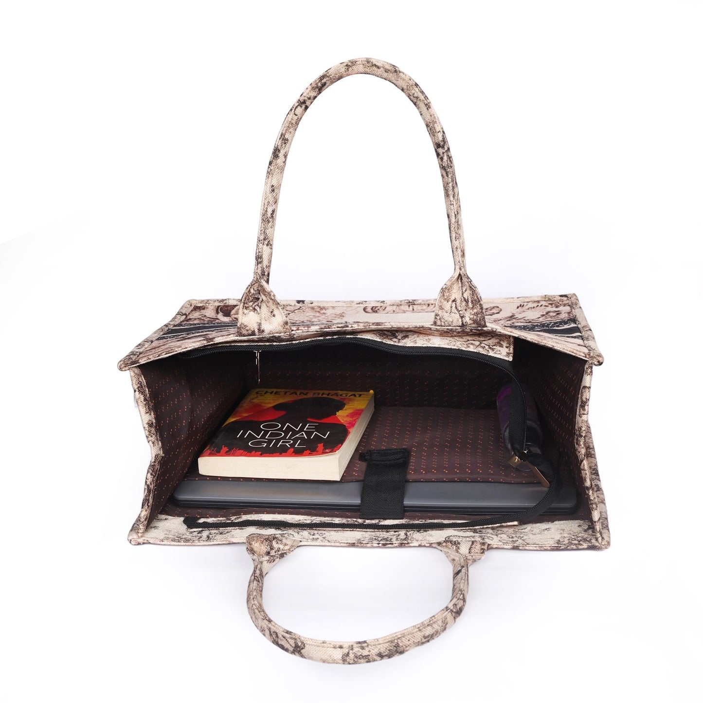 Women's Designer Tote Bag for Office, College, Party | Eco-Friendly Jute Canvas Handbag | Spacious & Lightweight Shoulder Bag for Work, Travel, Casual & Evening Use | Fits 15 Inch Laptop (Beige)