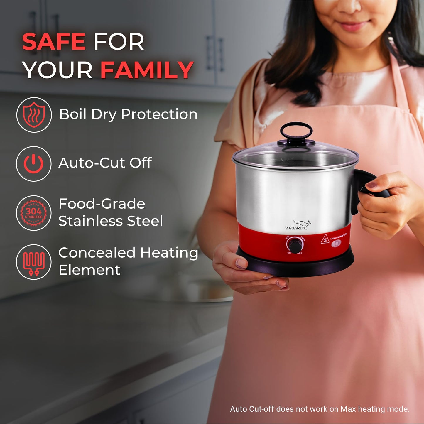 V-Guard VKM12 1.2 Litre Multipurpose Electric Kettle| 600 W|Kettle for Boiling Milk, Tea, Coffee, Cooking Eggs|360° Rotating Base,Auto Cut-off,Overheat & Dry Boil Protection|1 Year Coverage by V-Guard