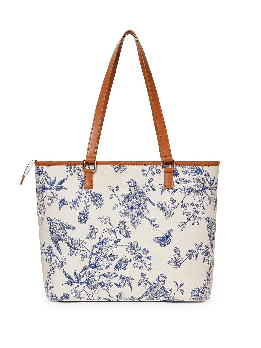 Berrylush Women White Floral Printed Shoulder Bag | PU Synthetic Two Handle Handbag | Zip Closure Spacious Tote with Inner Pocket | Stylish Casual Everyday & Office Bag