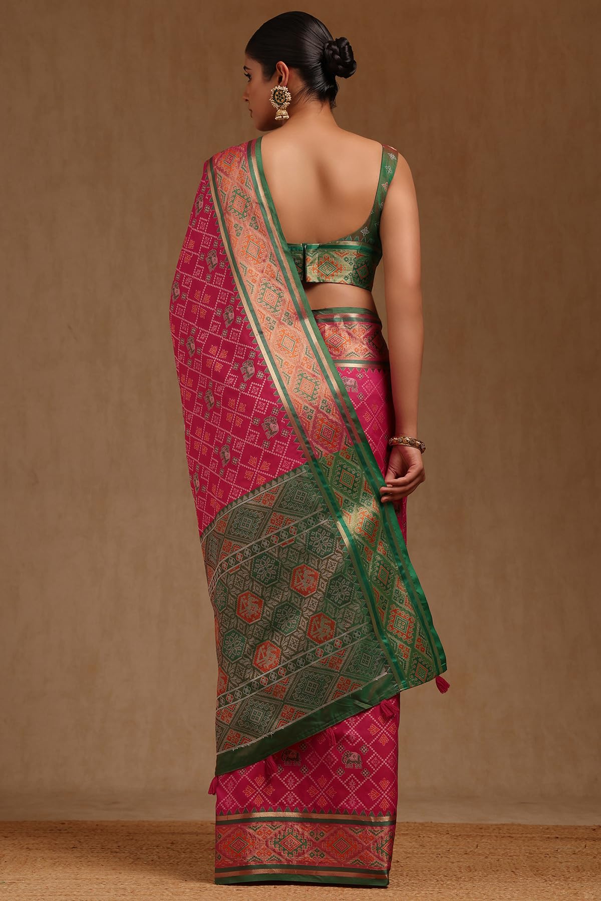 Soch Womens Fuchsia Silk Patola Print Saree