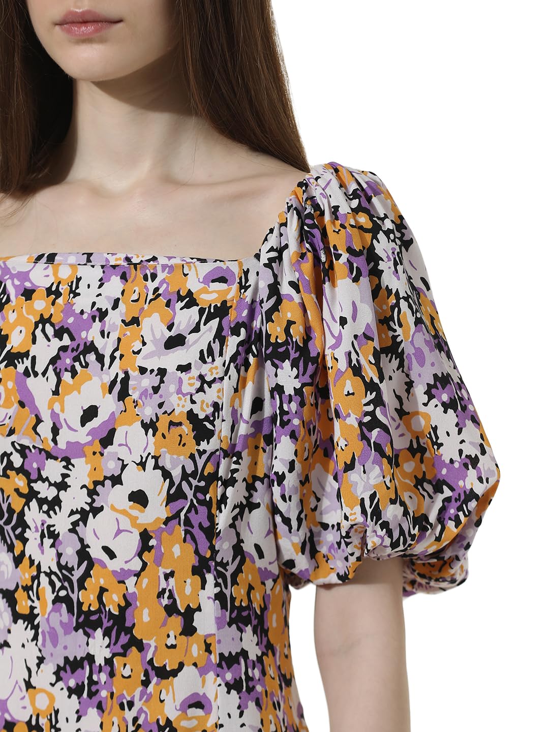 ONLY Women Printed Viscose Lavender Midi Dress