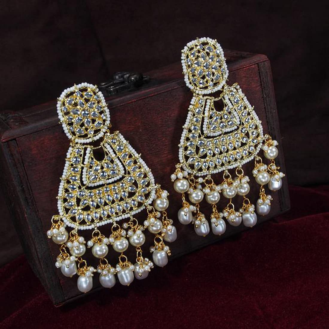 Peora Gold Plated Kundan Chandbali Earrings Glided With Kundans & Pearls for Women