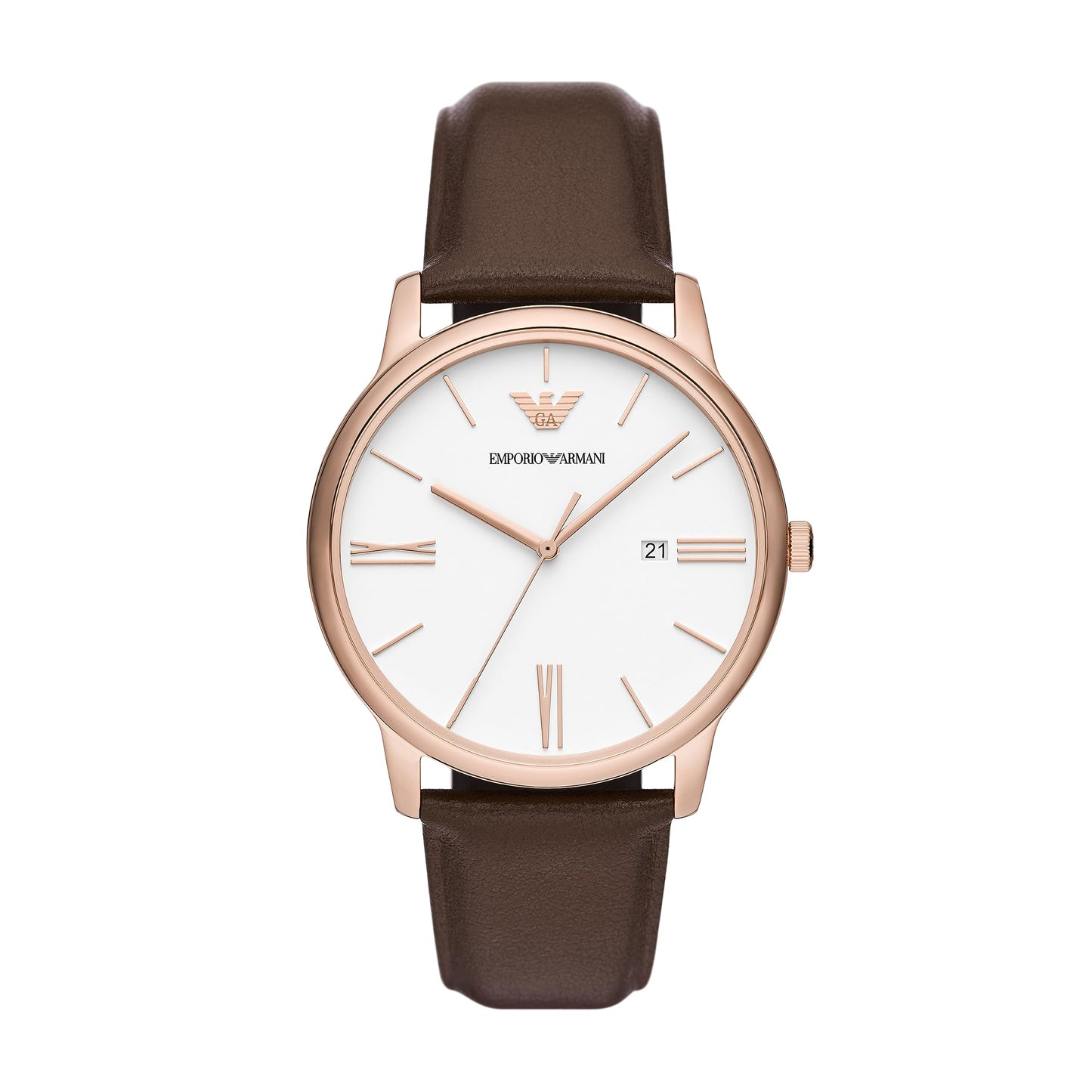 Emporio Armani Leather Analog White Dial Men Watch-Ar11572, Brown Band