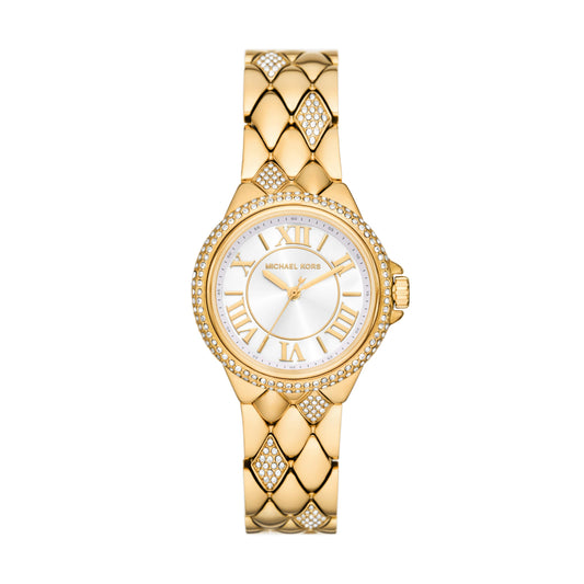 Michael Kors Stainless Steel Analog White Dial Women Watch-Mk4801, Gold Band