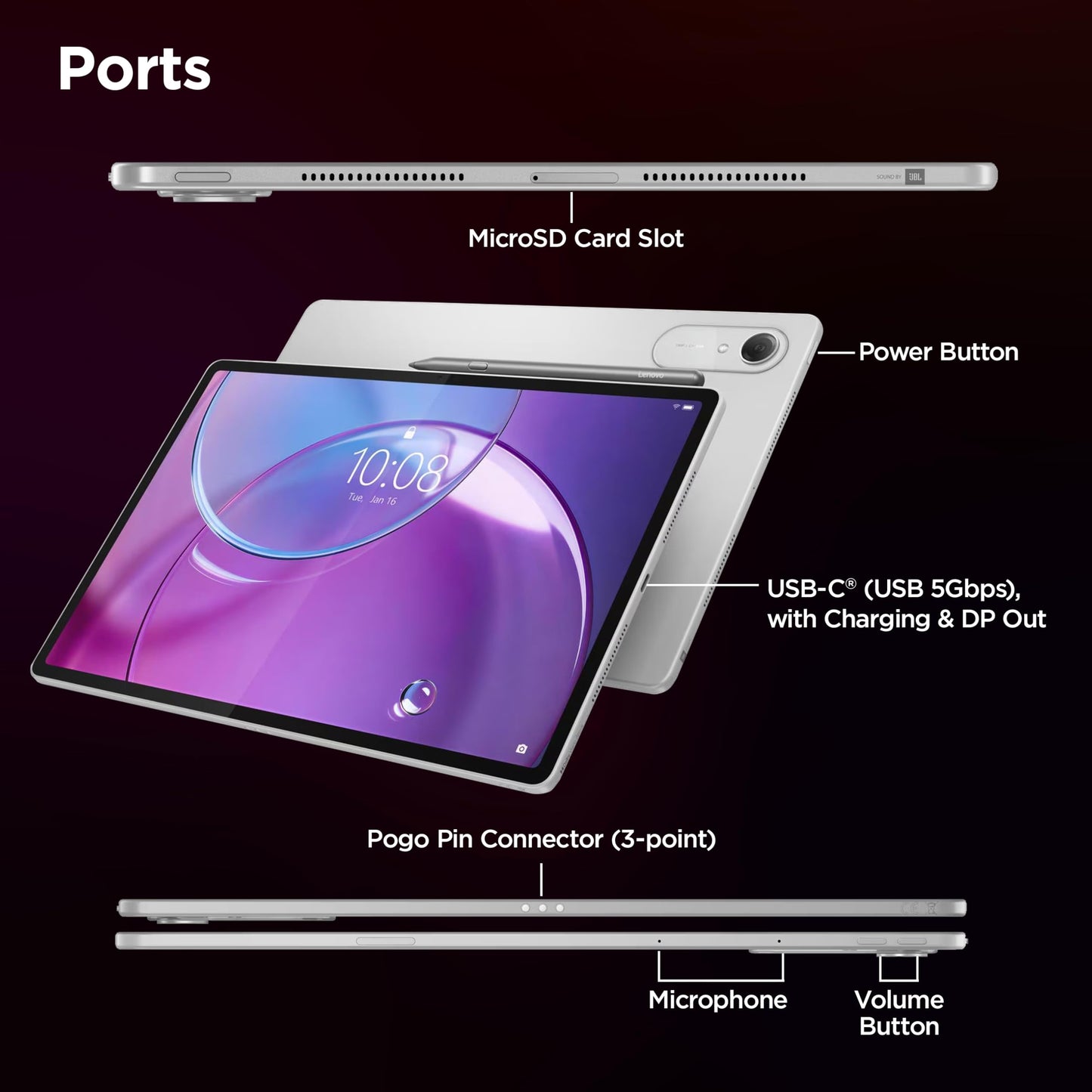 Lenovo Idea Tab Pro Gen 2 with Pen Plus | 13" Display, 3.5K Resolution, 144Hz Refresh | 8GB, 256GB | Snapdragon 8s Gen 4 | 10200mAh | 4 JBL Speakers| USB 3.0 with DP-Out | Wi-Fi 7 | Luna Grey