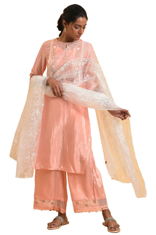 W for Woman Polyester Women Ecru Printed Brasso Dupatta, Free Size, Beige_WFS