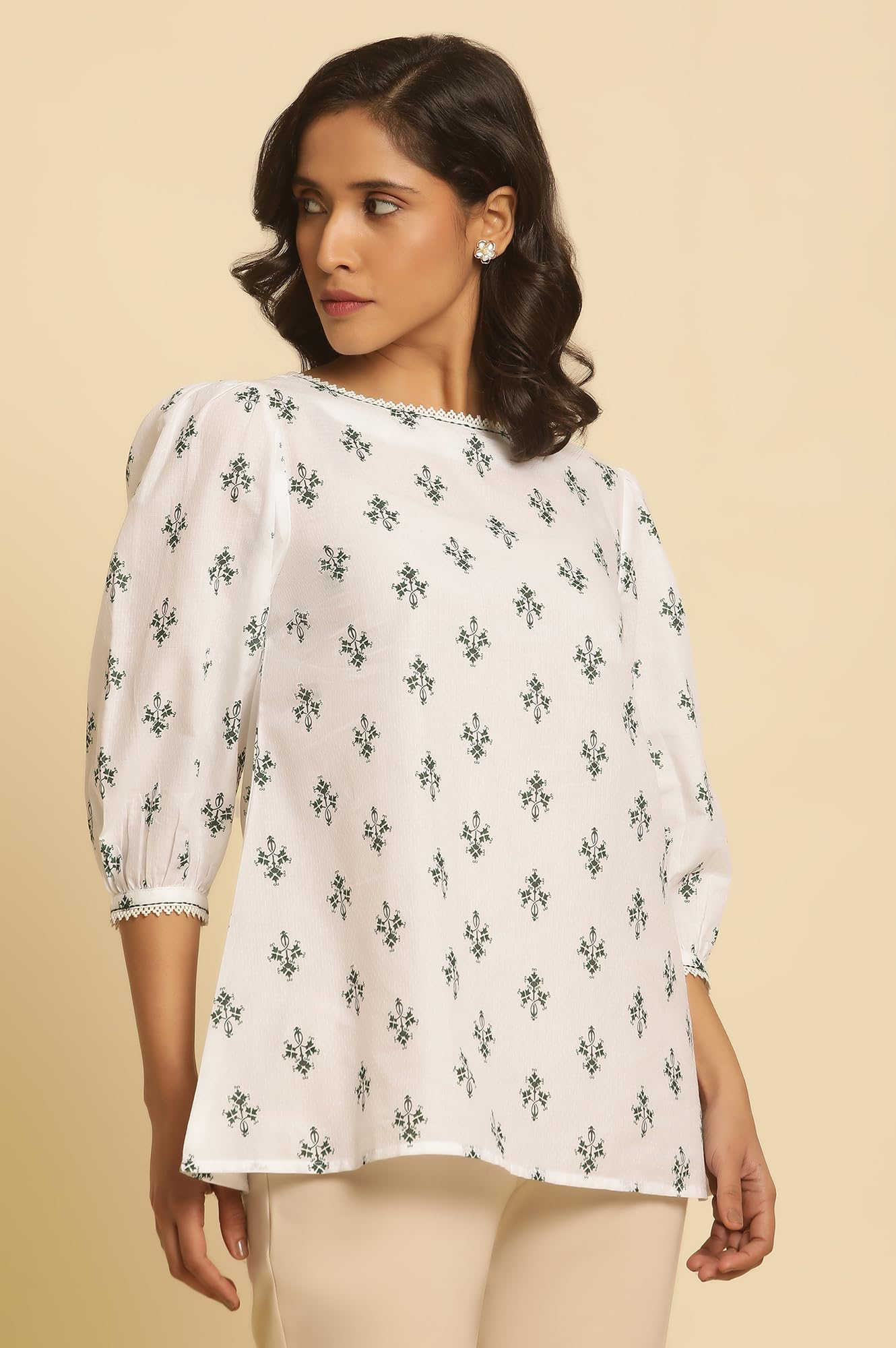 W Women White Floral Print Cotton Top_24FEW30798-123031_L