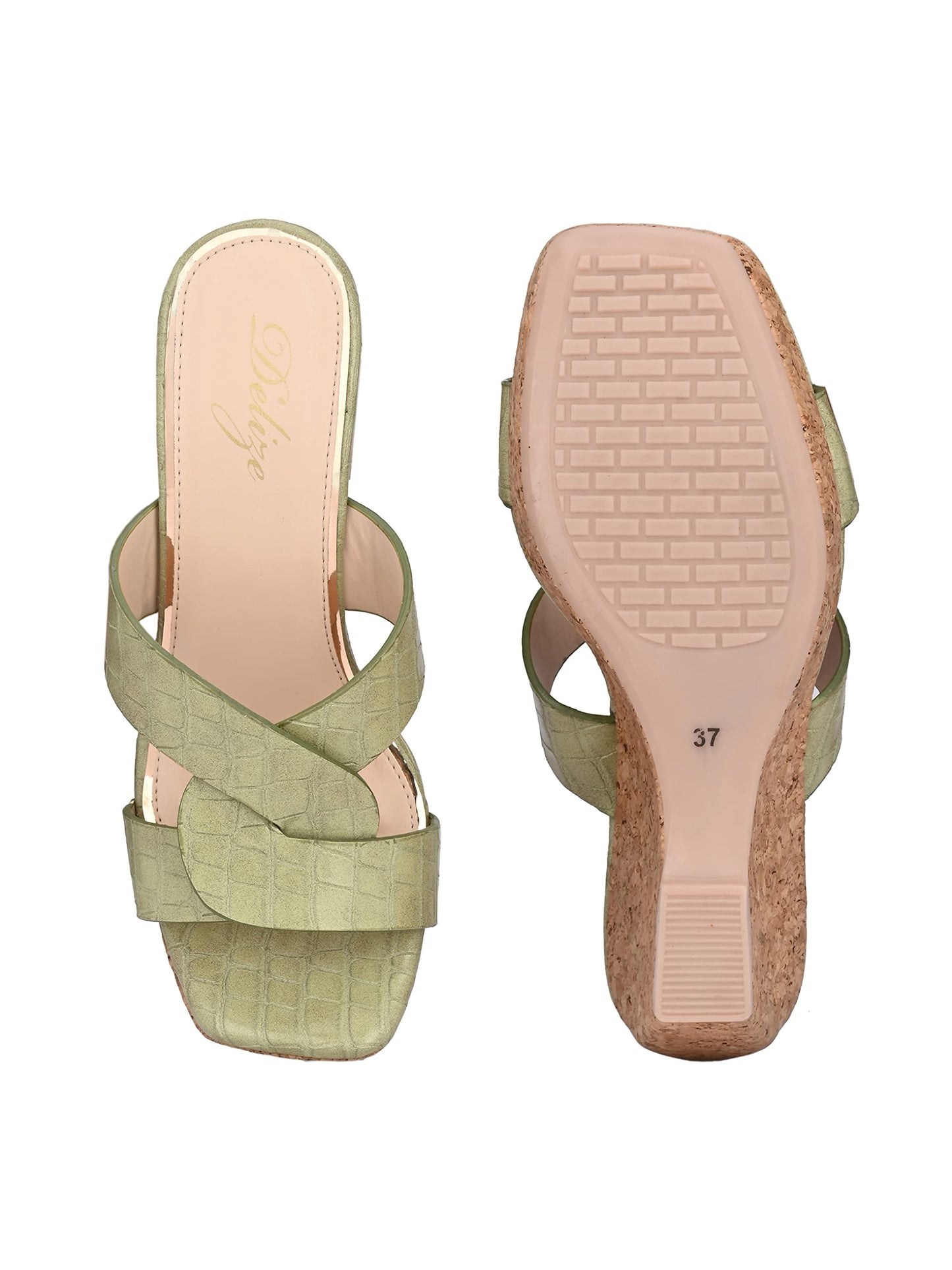 Delize Light - Vegan Leather Cross Strap Wedge Heel Sandals 2500 37 Green