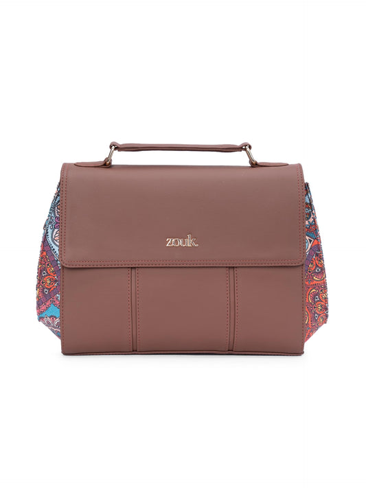 ZOUK Multicolor Mandala Print Rhea Kapoor Satchel Bag | Elegant Vegan Leather Handbag for Women | Mandala